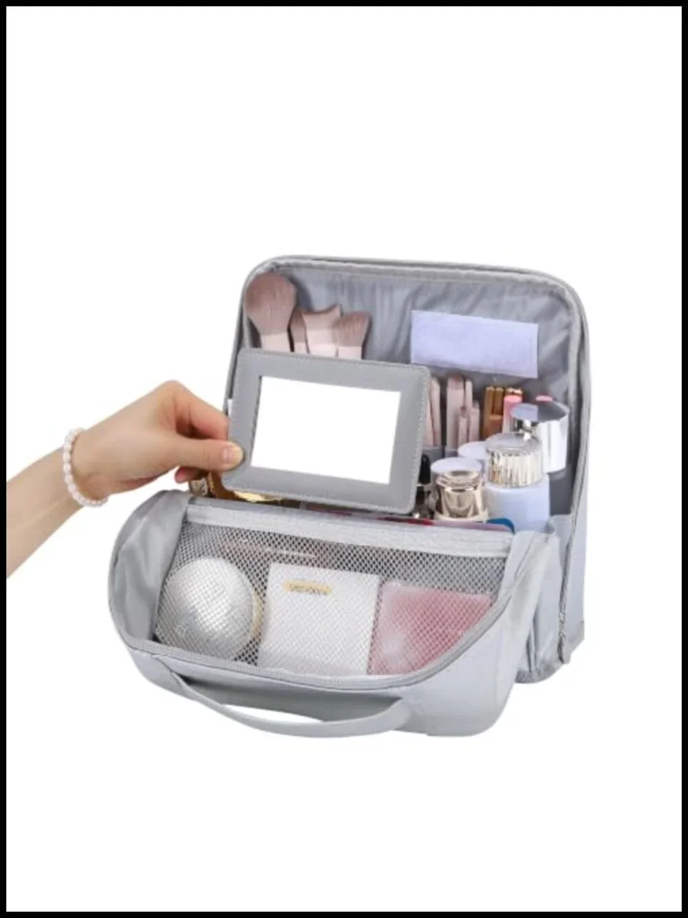 Large Travel Makeup Bag Stand Up Faux Leather Toiletry Organizer Cosmetic Case